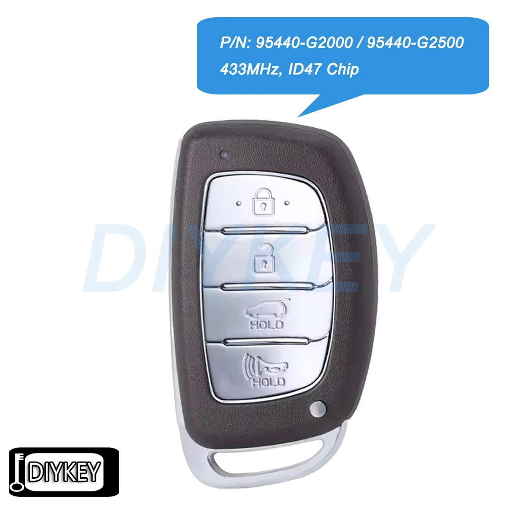 4 Buttons Smart Remote Car Key Fob 433MHz ID47 Chip for Hyundai Ioniq 2017-2021 95440-G2000, 95440-G2500, FCC ID: TQ8-FOB-4F11