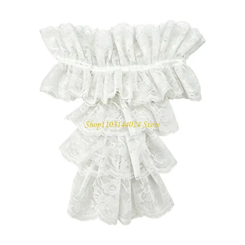 N5KE No-Tie Lace Costume Collar Neck Ruffs for Stage Costume Wardrobe Upgrading
