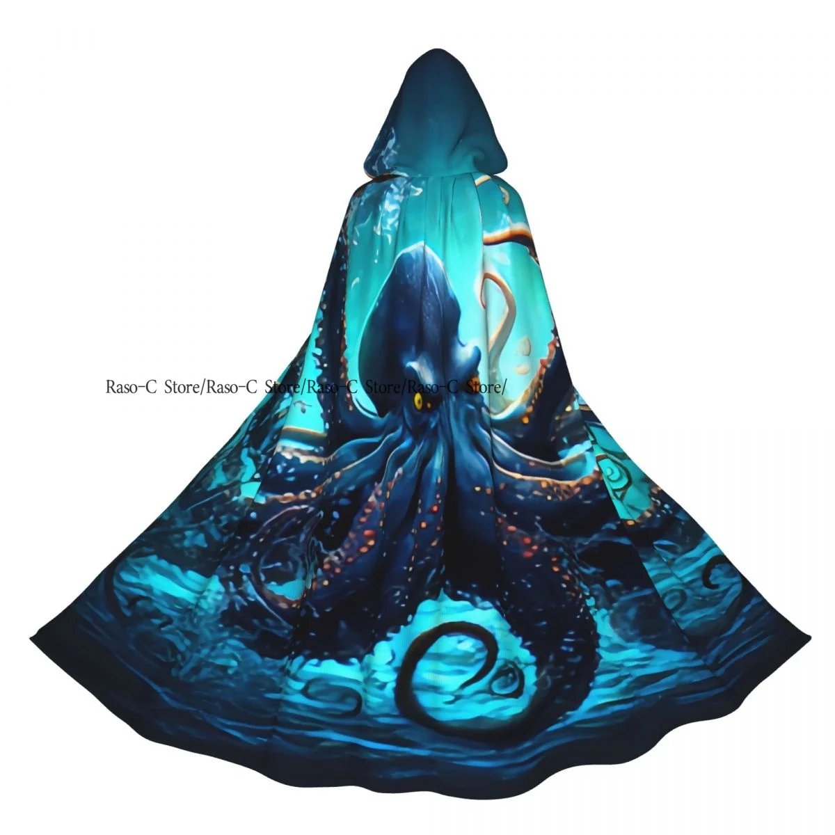 유니섹스 성인 문어 일러스트레이션 후드가 달린 망토 긴 마녀 의상 코스프레