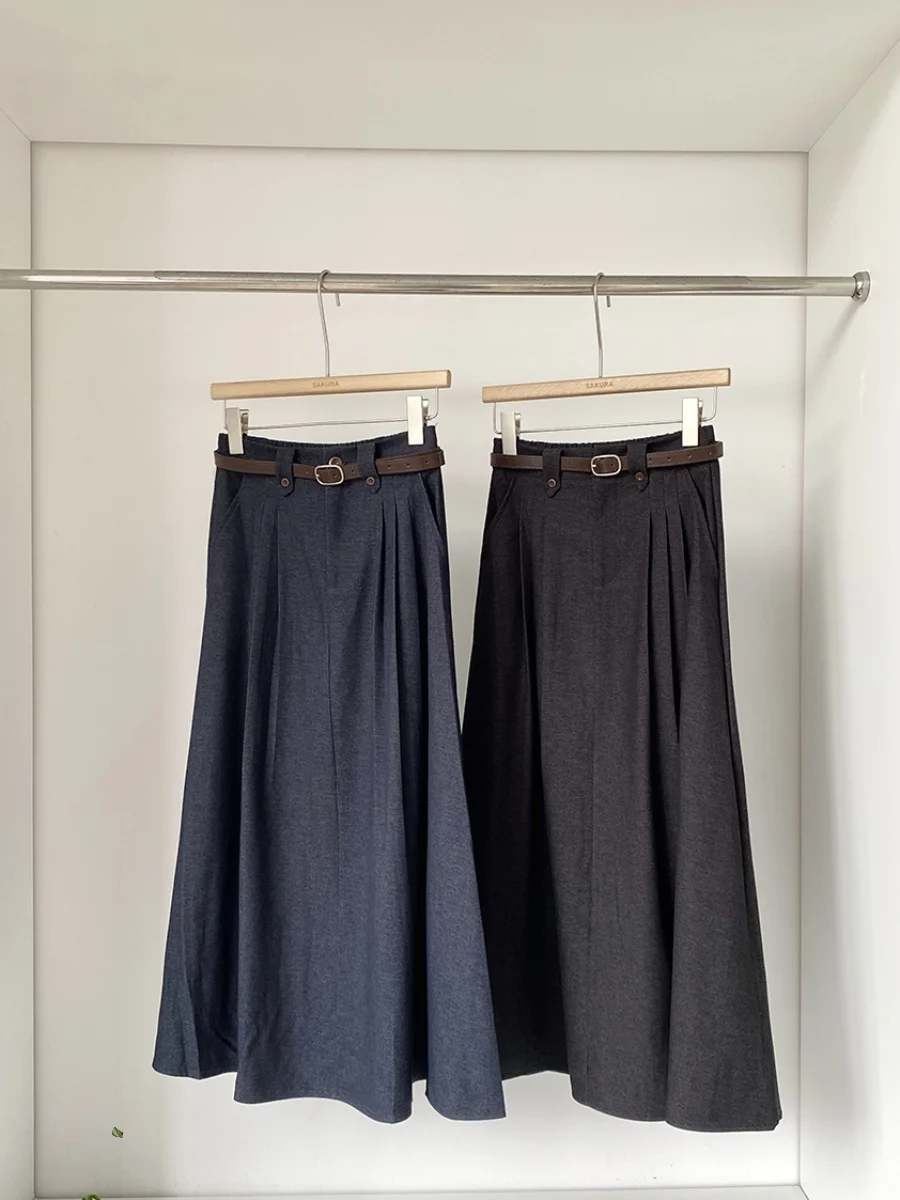 Faionable Gonna longuette a trapezio a vita alta Gonna da donna versatile con cintura per pendolari estivi Gonna coreana f-lunghezza