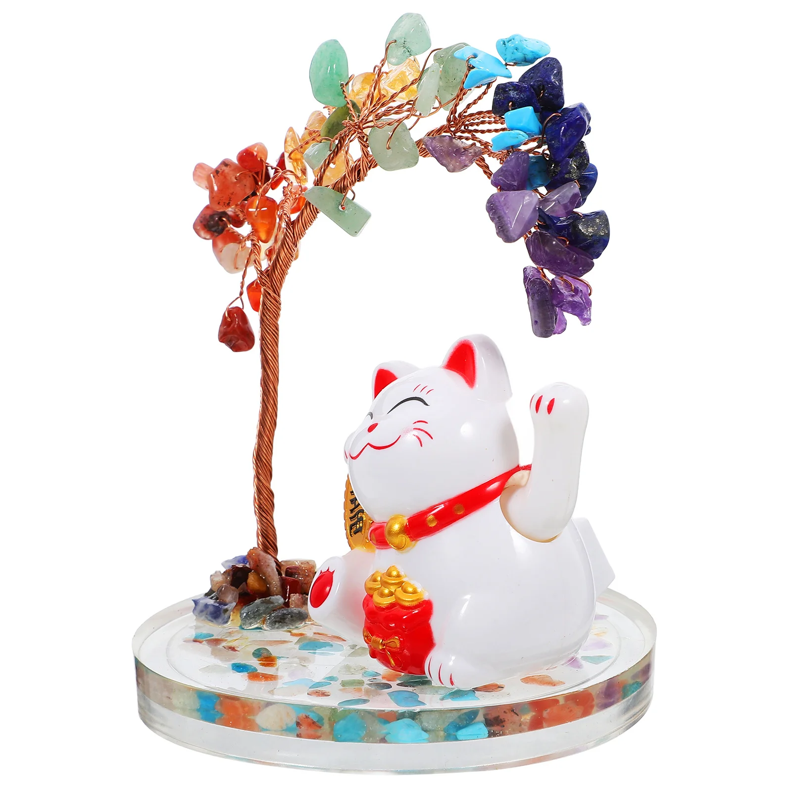 

Exquisite Fortune Cat Crystal Tree Decor Home Office Entryway Desk Sculpture Lively Touch Vitality Elegance Crystal Tree