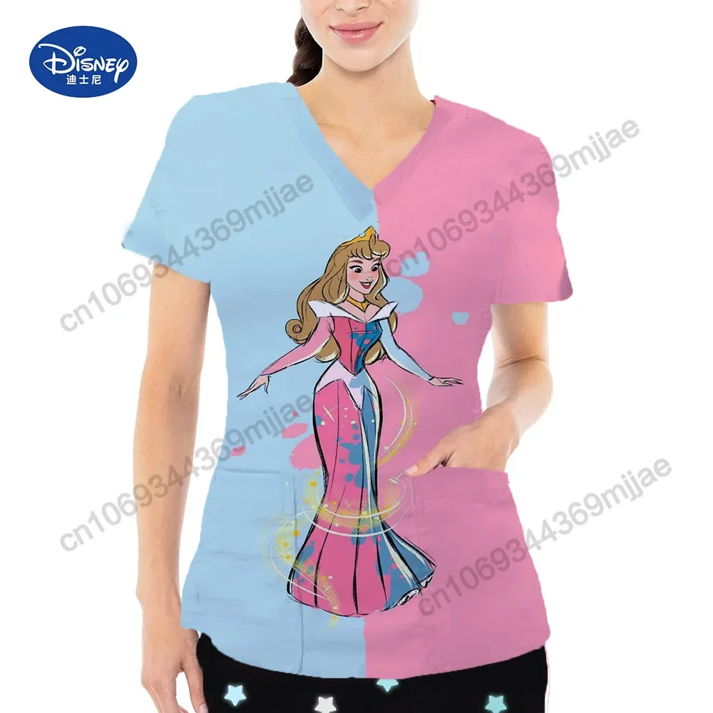 

V-neck Short Sleeves Women's T-shirts Pocket Women's Clothes Cartoon Tops