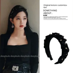 star Same Style Pleated Headband Female Autumn and Winter Internet Hot New High Skull Top Black hairhoop Headdress Female