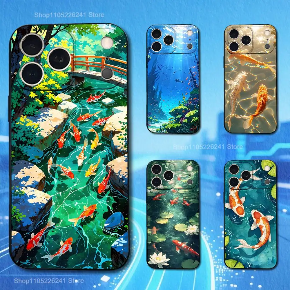 

Stylish Art Koi Fish For iPhone 8,7,11,12,15,14,13,16,17,Plus,Pro Max,XS,X,XR,SE,Mini,Soft Silicone Black Case