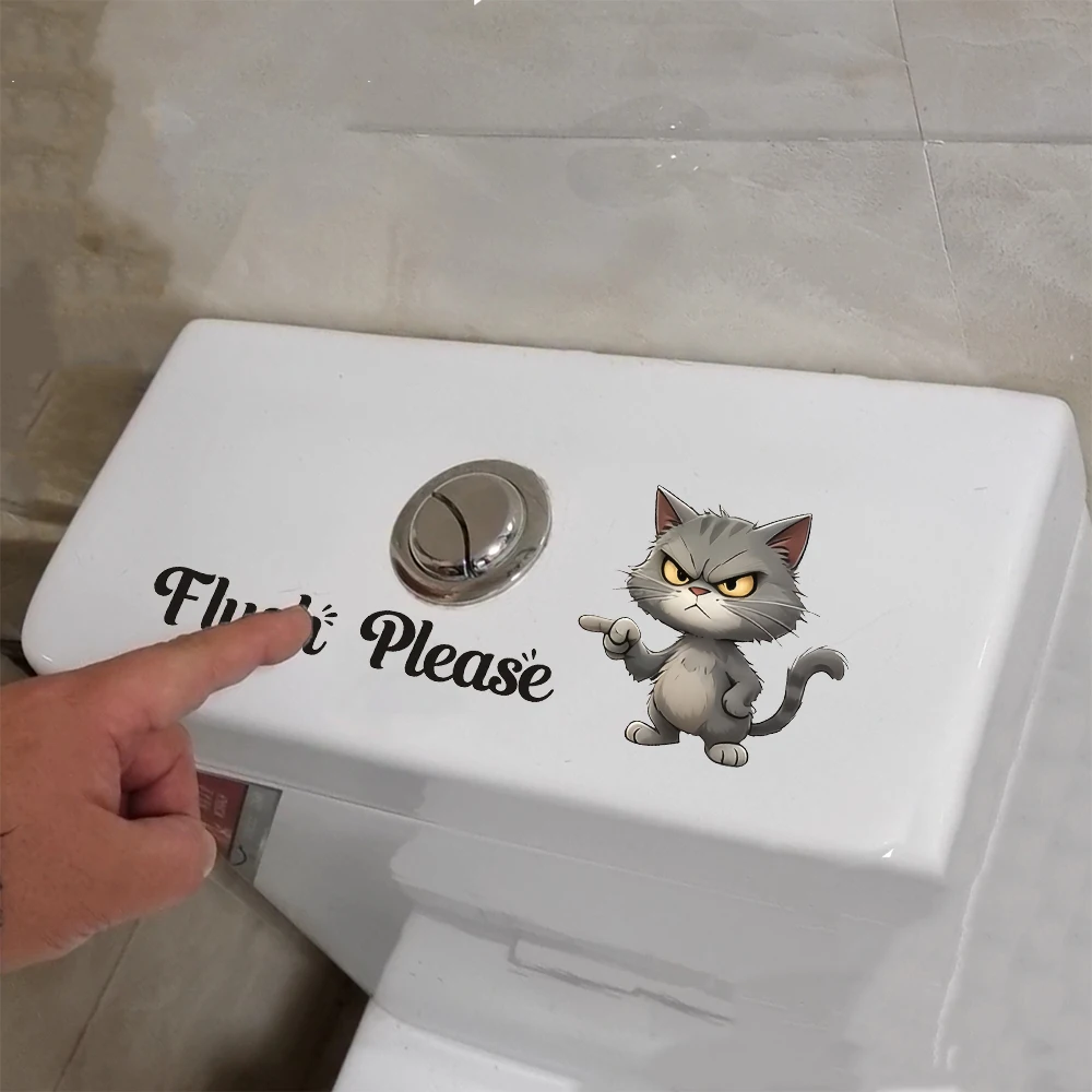 1pc Please Flush Kitten Angry Ducks Toilet Button Sticker, Self-Adhesive Suitable for Bathroom Toilet Seat