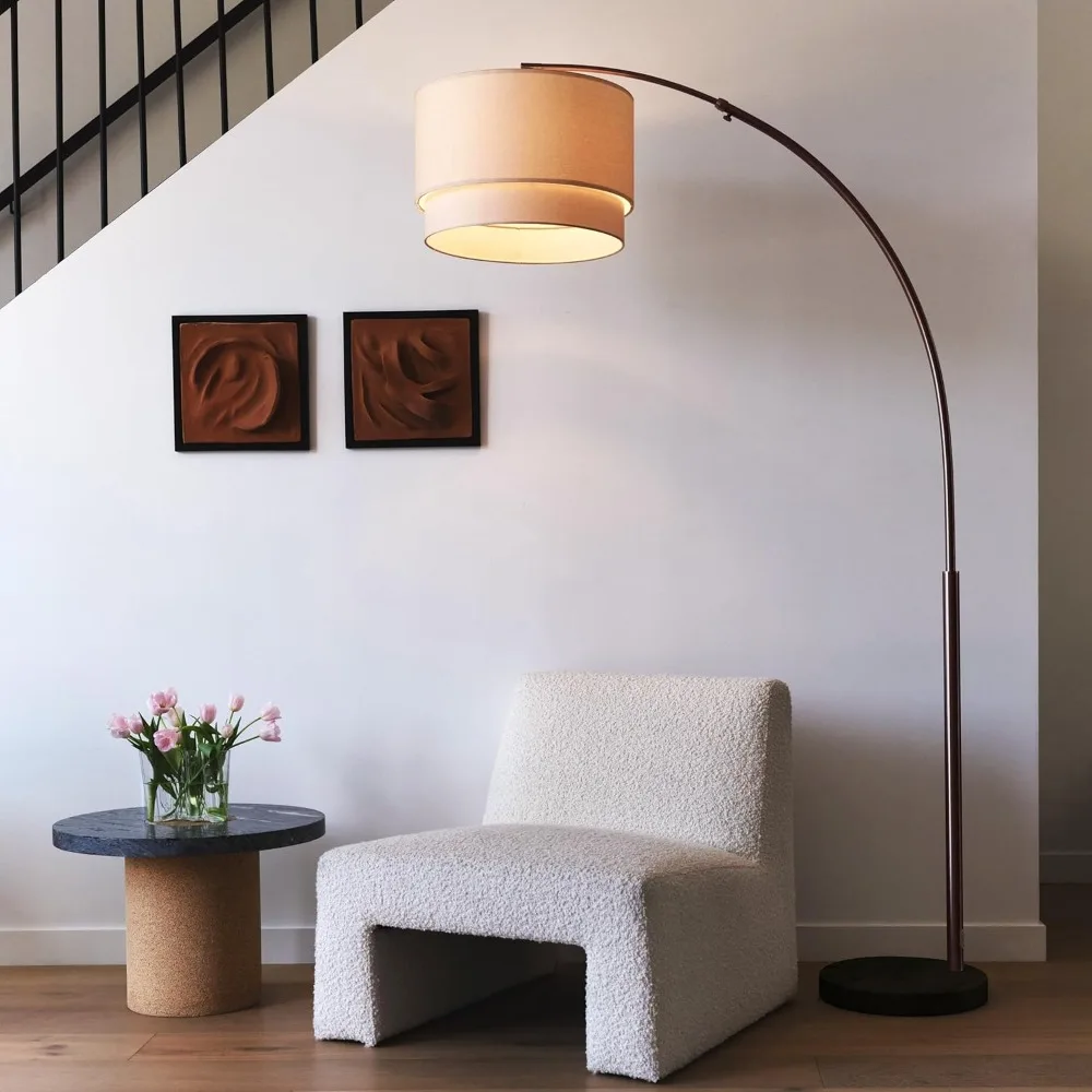 Mason Arc Floor Lamp - Modern Corner Standing Lamp with Unique Hanging Drum Lamp Shade for Living Room - Bright Overhead