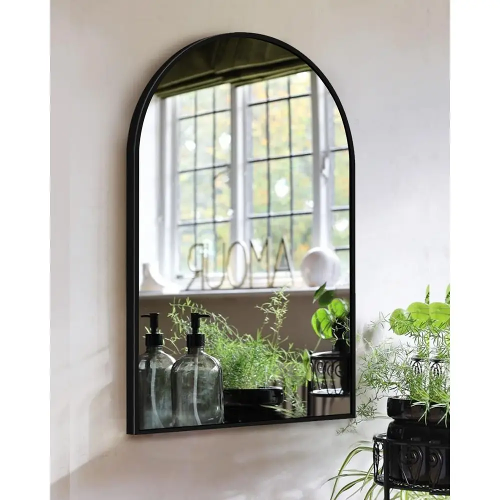 

Black 30x20 Inch Arched Wall Mirror - Metal Framed, Ideal for Bathroom Vanity or Living Room Entryway