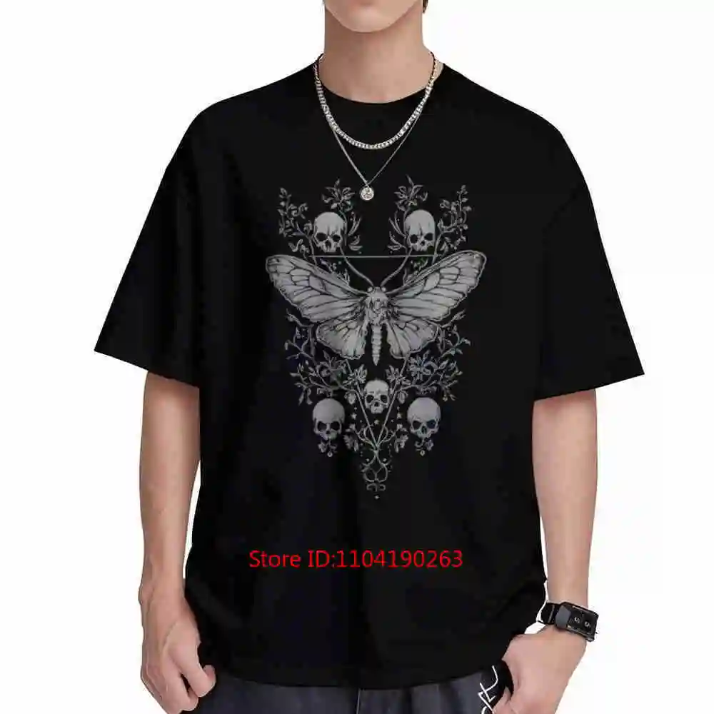 Gothic Floral Skull Moth Goth Witchy Whimsigoth Alternative Grunge Emo Alt Short Sleeve Tee 100% Cotton T-Shirt