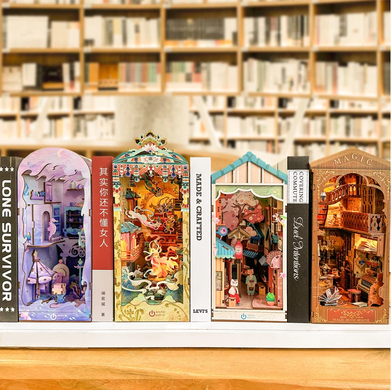 

Diy Wooden Magic House Book Nook Shelf Insert Kits Miniature Saint Church Bookends Doll Houses Bookshelf Handmade Crafts Gifts