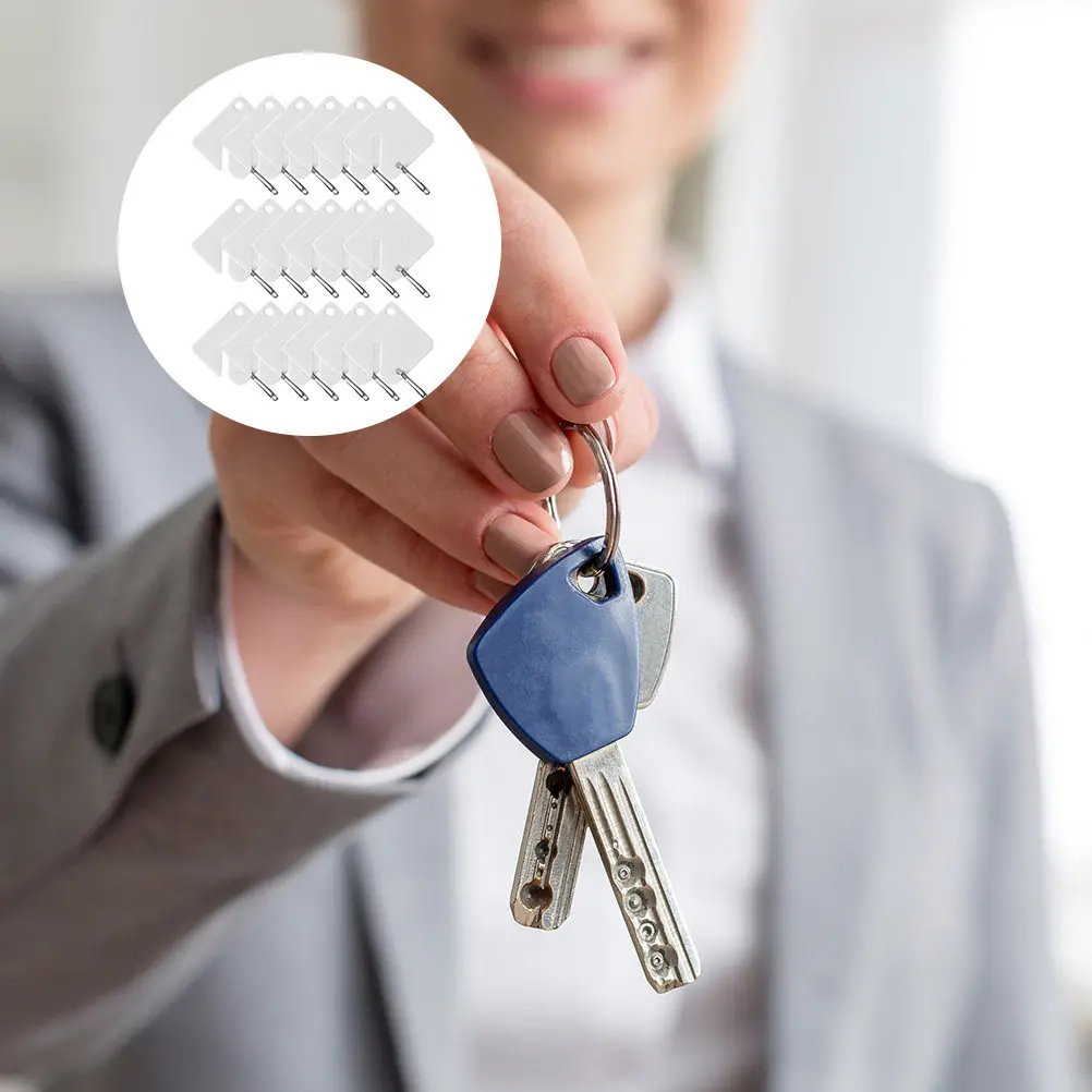 60Pcs Professional Acrylic Key Tags Blank Hanging Identification Labels Key Ring Accessories for Keys Luggage Pets Hotel Use