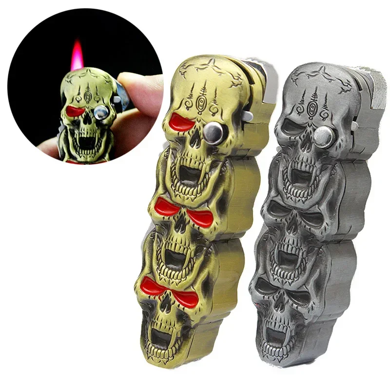 Three Ghost Head Knife Machine Windproof Lighter Creative Skull Head Inflatable Lighter Wholesale Smoke Wholesale