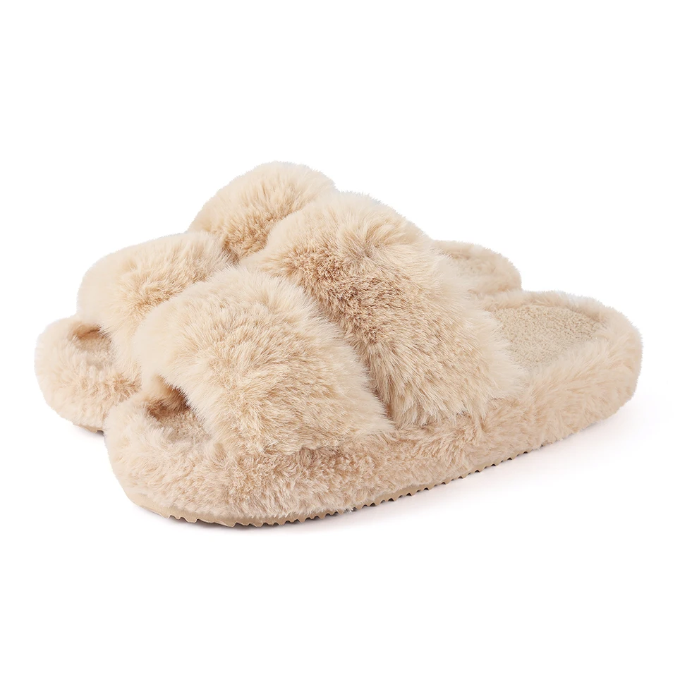 Kidmi Winter Fluffy Fuzzy Women Slippers Indoor Plush Warm Slippers Casual Bedroom House Slippers Fashion Antiskid Lady Shoes