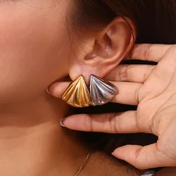 Fashion Niche Retro Stud Earrings Stainless Steel 18K Gold Plated Striped Triangle Earrings for Women Jewelry