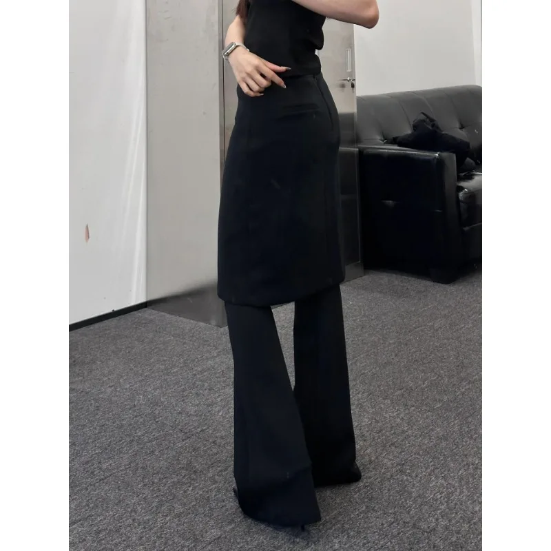 Fake Two-piece Sexy Slim Wide Leg Pants Women 2024 Spring New Korean High Waist Pleated Skirt Splicing Casual Knit Pants