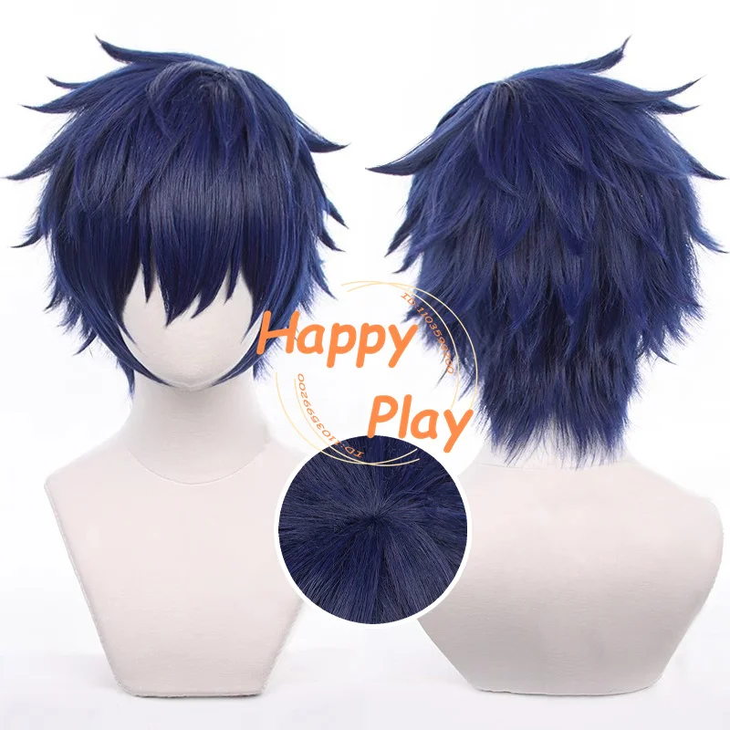 الاصطناعية ES Fushimi Yuzuru شعر مستعار تأثيري 30 سنتيمتر الأزرق الباروكات مقاومة للحرارة الشعر للنساء الرجال هالوين عيد الميلاد دور اللعب أنيمي شعر مستعار