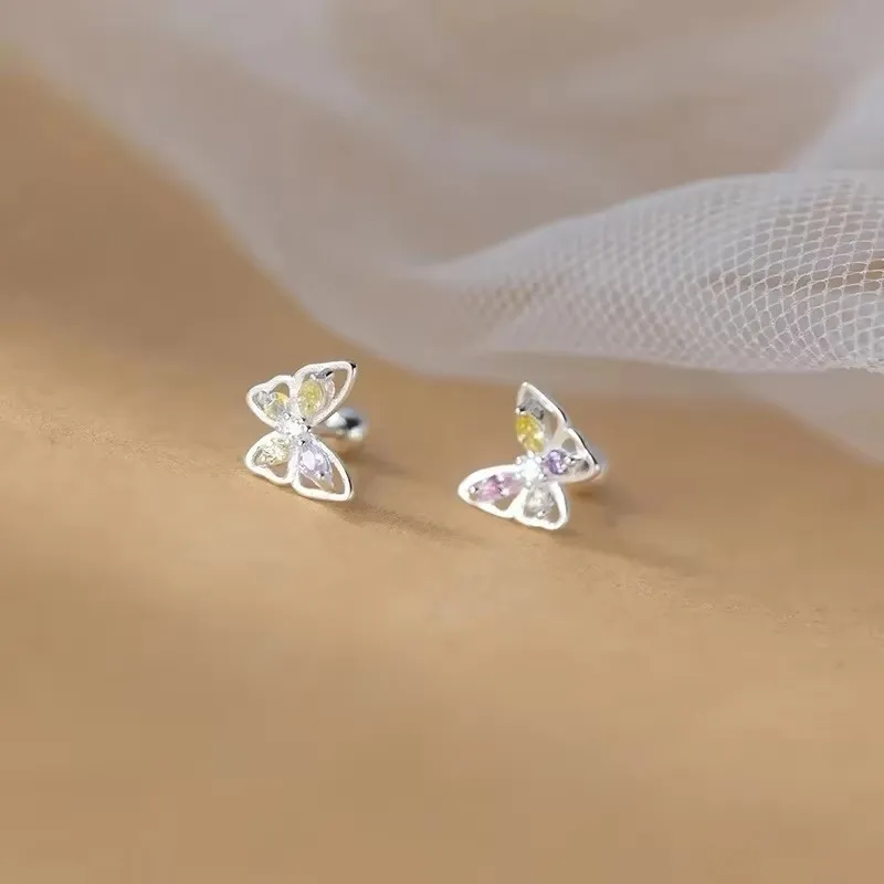 Korean Fashion Hollow out Butterfly Screw Back Stud Earrings for Women Personality Temperament Ear Piercing Jewelry Gift 2024
