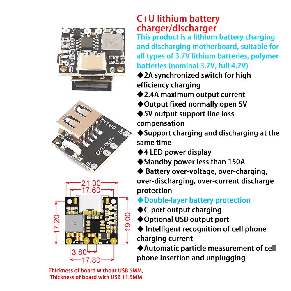 Zintegrowany moduł ładowania/rozładowania 5V 18650 płyta ochronna ładowania akumulatora litowego
