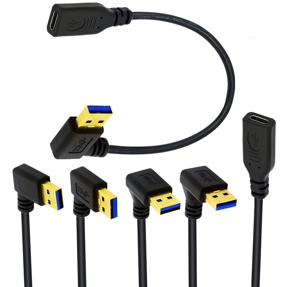

90 degree elbow 5Gbps Data Strip Chip USB 3.2 2.0 Connection Cable USB Male To Type-C Female Adapter Cable Gen2 0.2m 1m
