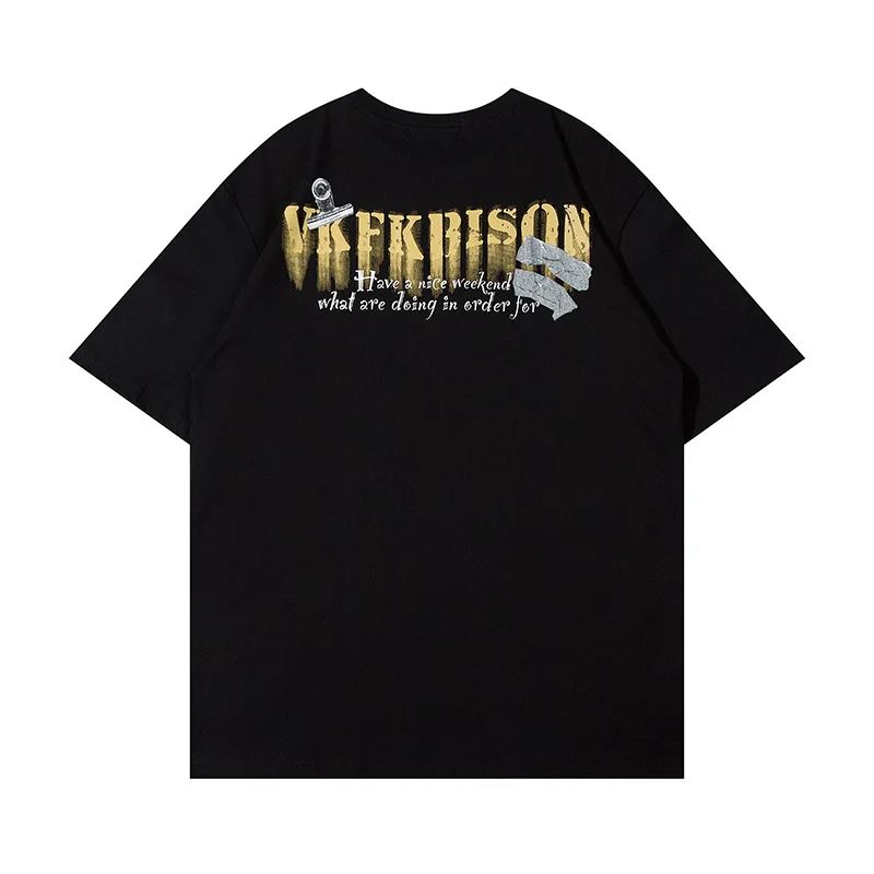 الأمريكية الرجعية الهيب هوب الأطفال المطبوعة قصيرة الأكمام تي شيرت للرجال Ins الشارع القوطية فضفاض Y2k الجولة الرقبة القطن زوجين القمم #5