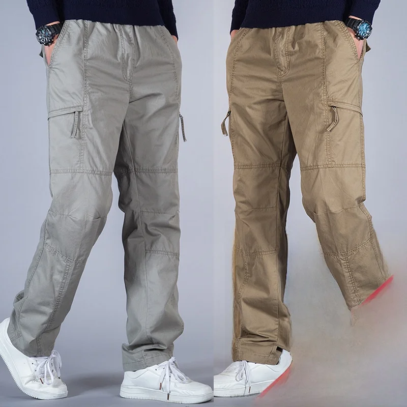 

Summer Thin Cotton Work Trousers for Men Casual Loose Fit Straight Leg Multi ket Leisure Pants Youth plus Size Fat Pants