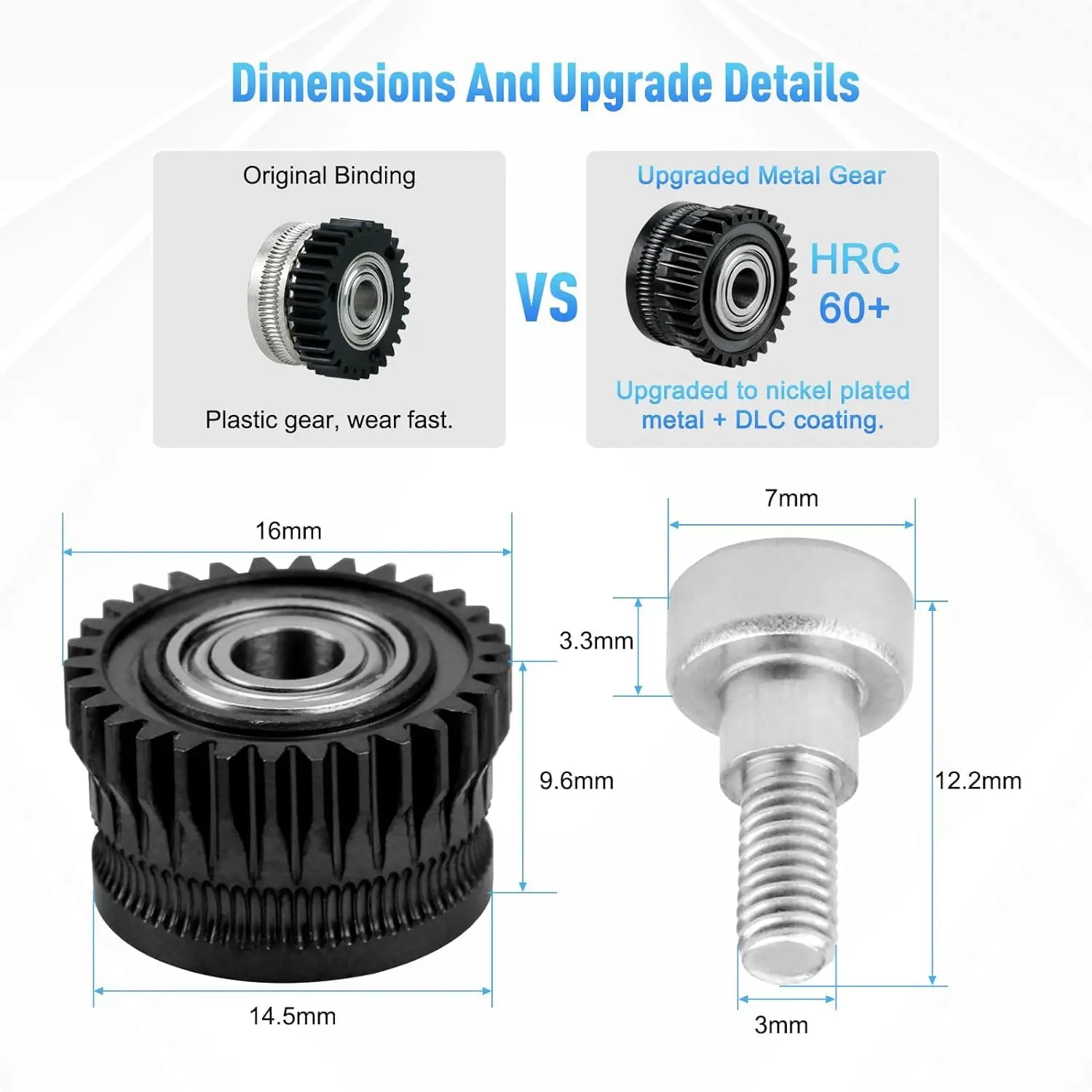 For Creality K1/K1C/K1 Max/Ender3 V3 PLUS Alloy Gears All Metal Filament Drive Gears DLC-coated Hardened Steel Extruder Wheel