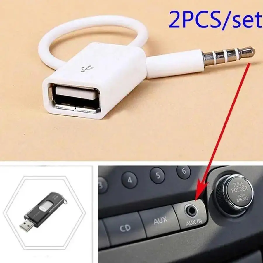 3.5mm AUX To USB 2.0 Adapter Cable Audio Converter For Car MP3 Speaker U Disk Flash Drive Stereo Connection Accessories