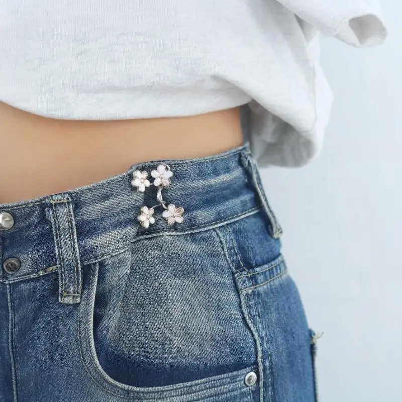 1 Paar Blumen-Schnallen zur Hosenengrenzung, abnehmbare Taillenknöpfe, Gürtelzubehör, Hosenclips, kein Nähen erforderlich. – Detail 3