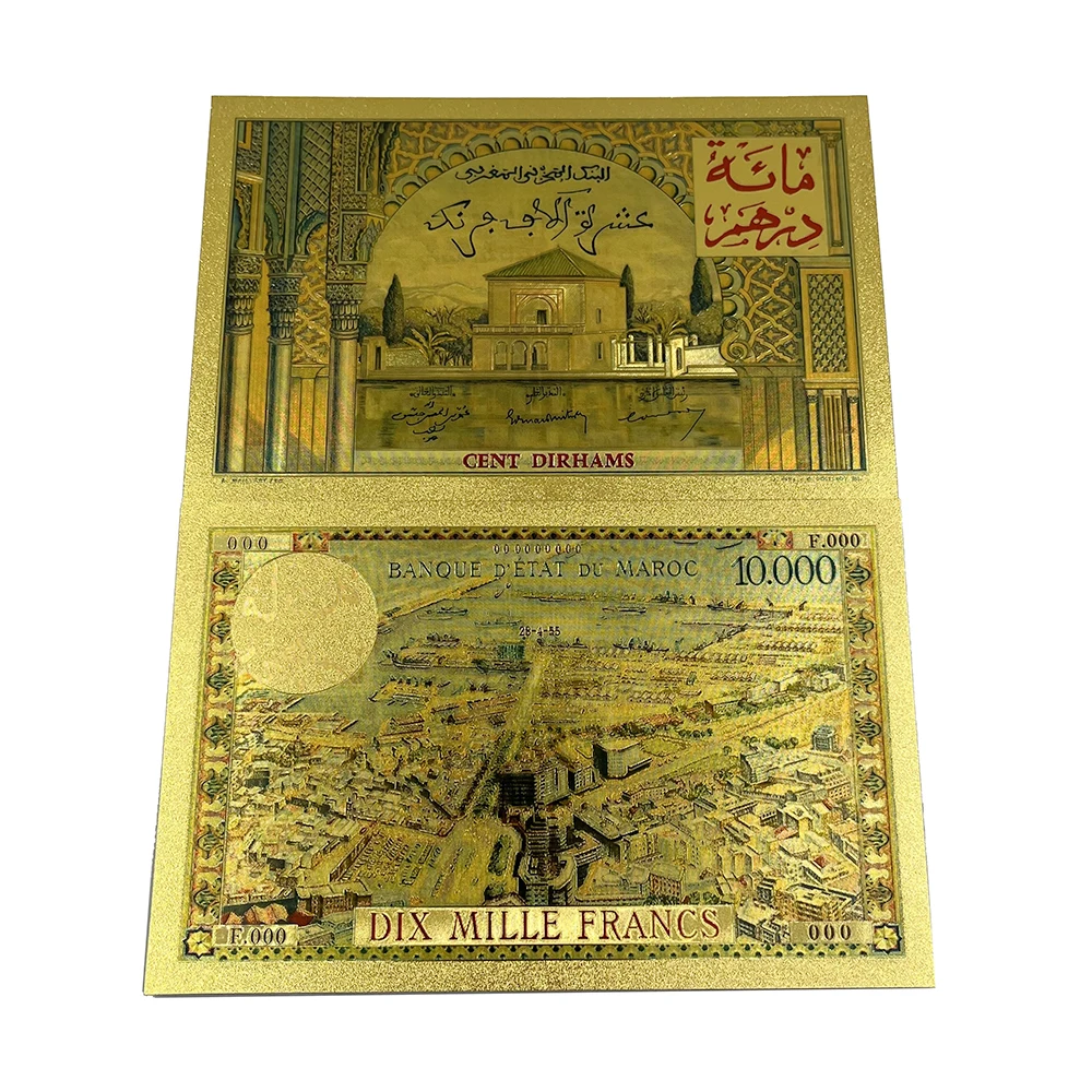 8 models morocco gold foil plastic banknote for collection Dirham souvenir golden money mad commemorative bills