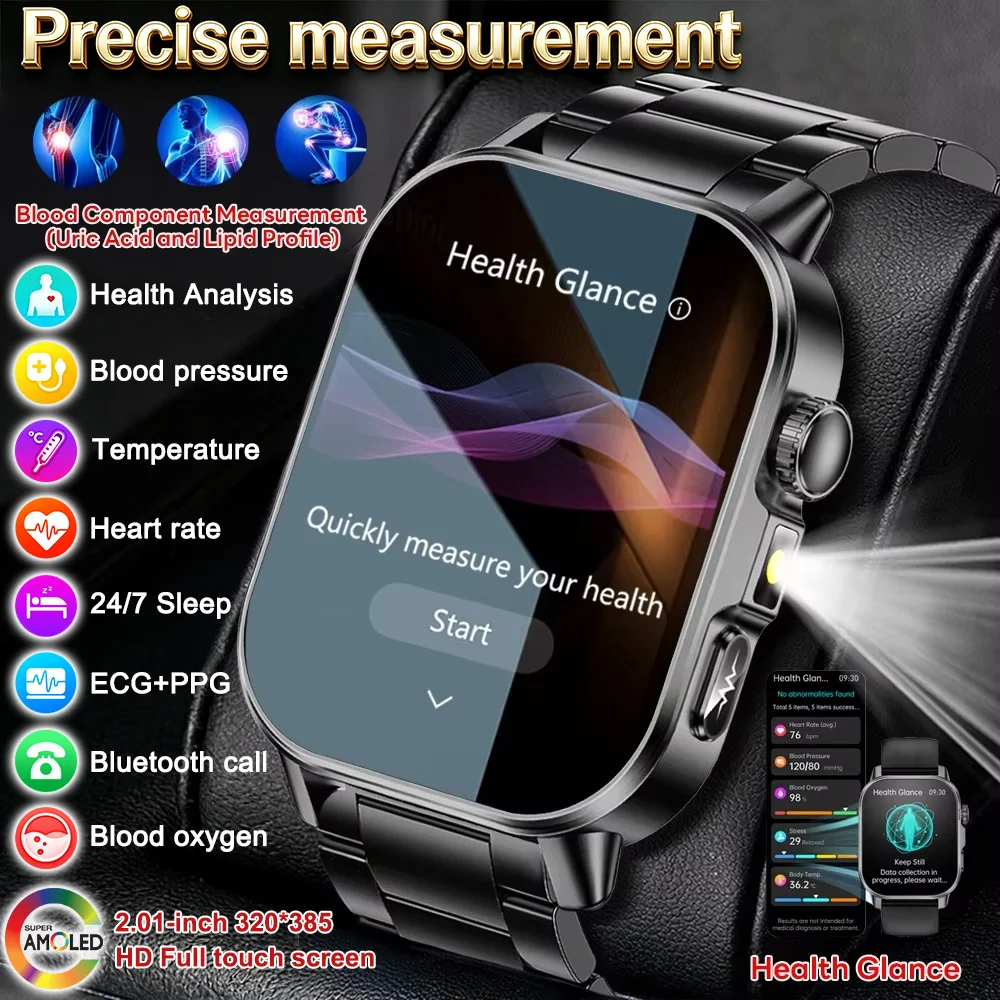 

Новые смарт-часы 2026 года для анализа уровня мочевой кислоты и липидов, с ЭКГ+ППГ, Bluetooth-вызовами, AMOLED-экраном 2,01 дюйма, фонариком и отслеживанием сна, для мужчин и женщин