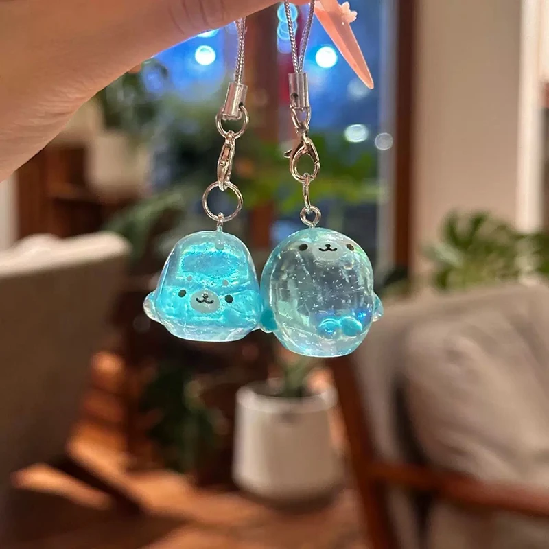 Cute Mini Seal Keychain Cartoon Resin Animal Bag Pendant Portable Backpack Handbag Charms Decorative Key Ring Kids Gift