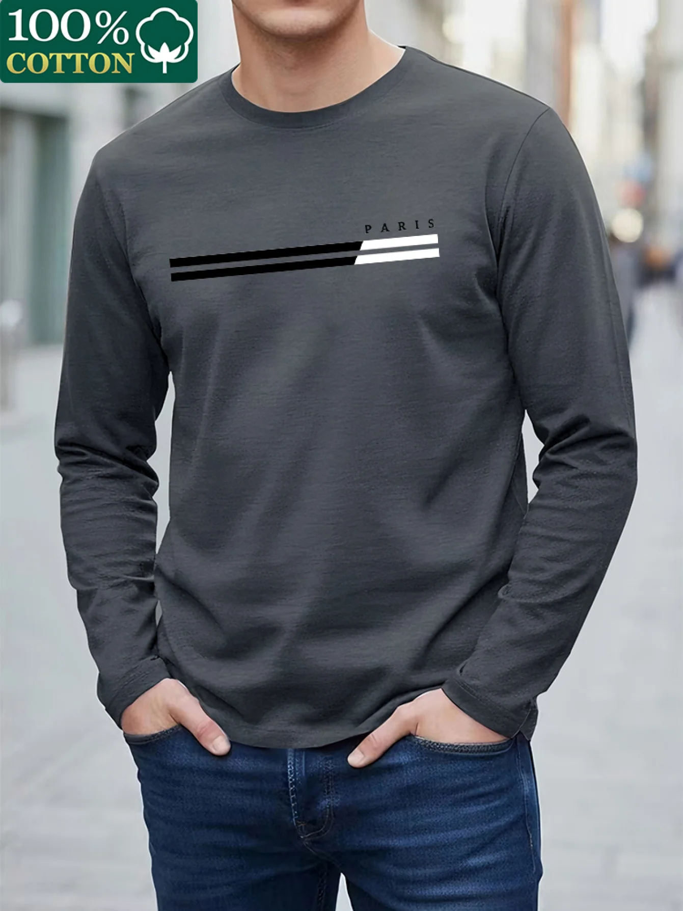 Undershirt Crew Neck - เสื้อยืดแขนยาวคอกลมผู้ชาย ผ้าฝ้าย 100% ทรงหลวม ไซส์ใหญ่ สไตล์สตรีทแวร์