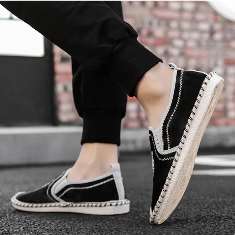 Men Comfort Canvas Breathable Tiger Head Embroidered Loafers Male Outdoor Walking Shoes Soft sole Jogging Sneakers Footwear