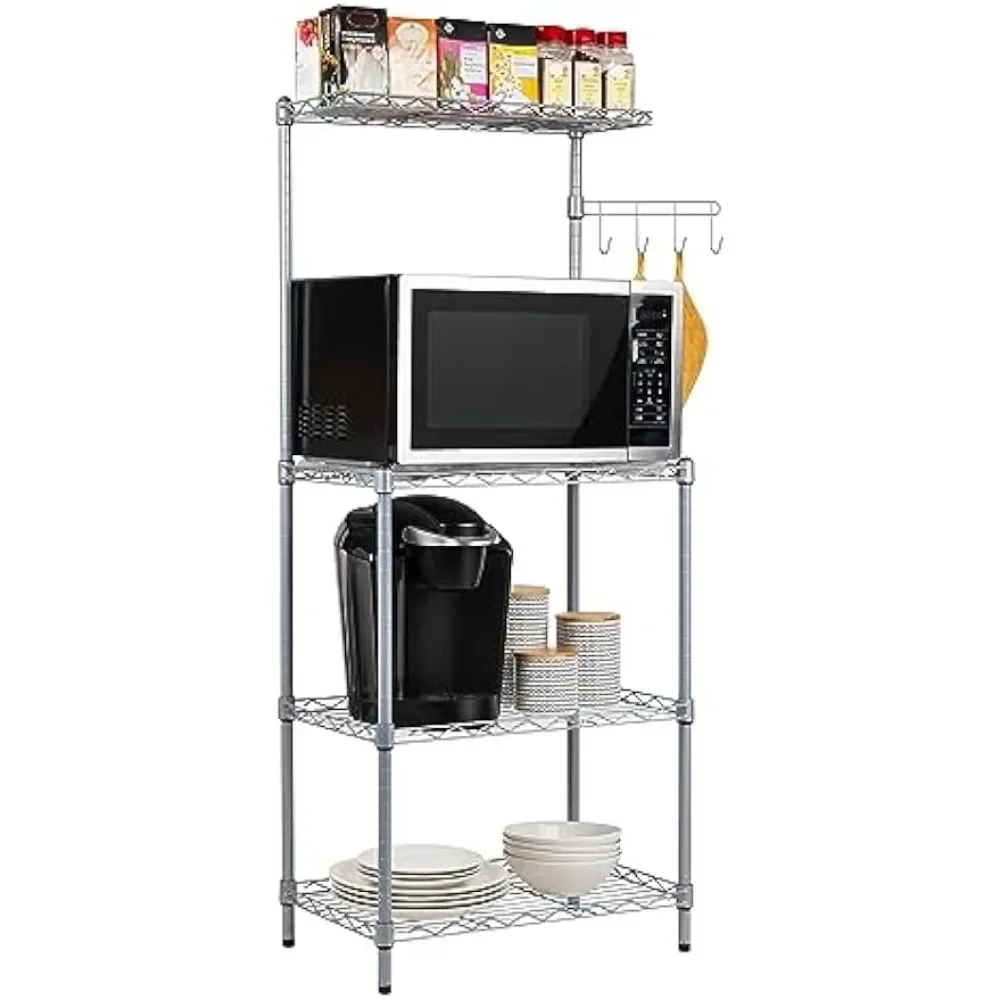 Mind Reader Alloy Collection, 3-Tier Industrial Microwave Stand with Utility Shelf and Drying Hooks, Metal