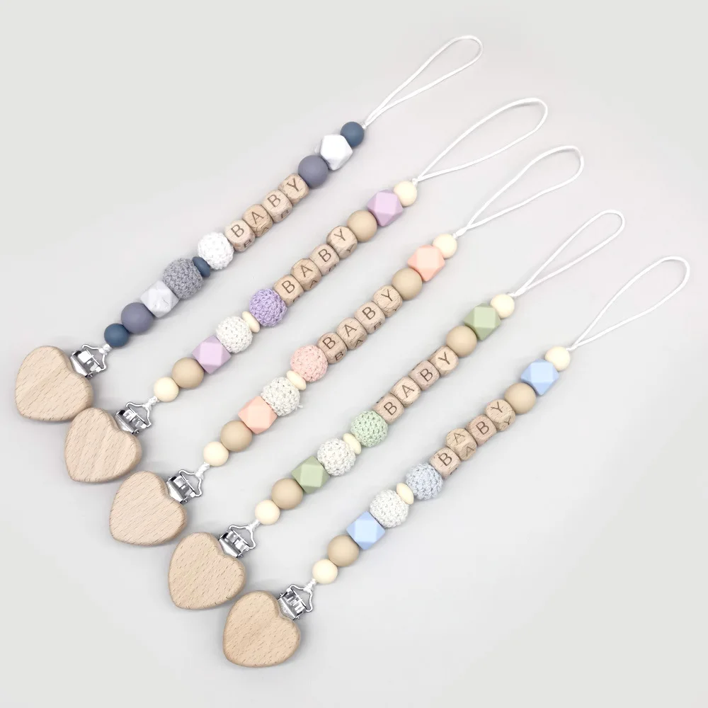 

Heart Baby Pacifier Clips Personalised Name Dummy Nipple Holder Chain Newborn Feeding Pacifiers Clip Teething Anti-drop Chains