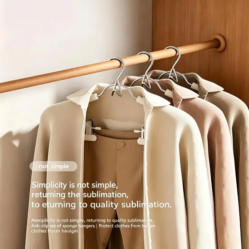 Non Slip Sponge Hangers With Adjustable Clips And Traceless Grip For Pants Skirts Suits In Bedroom Closet
