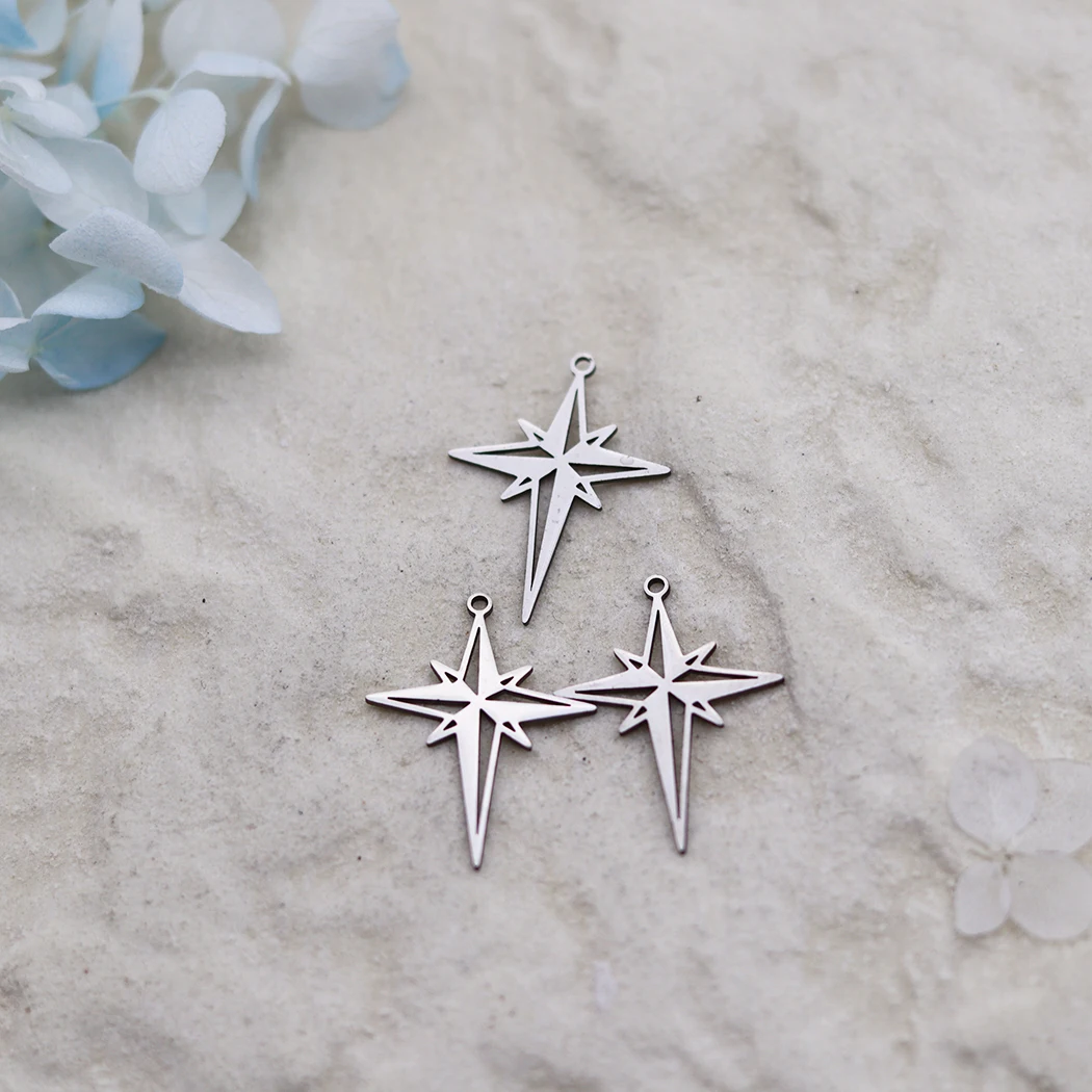 3-Piece Stainless Steel Irregular Eight Pointed Star DIY Jewelry Charms Set for Bracelet, Necklace Crafting - Craft Accessories