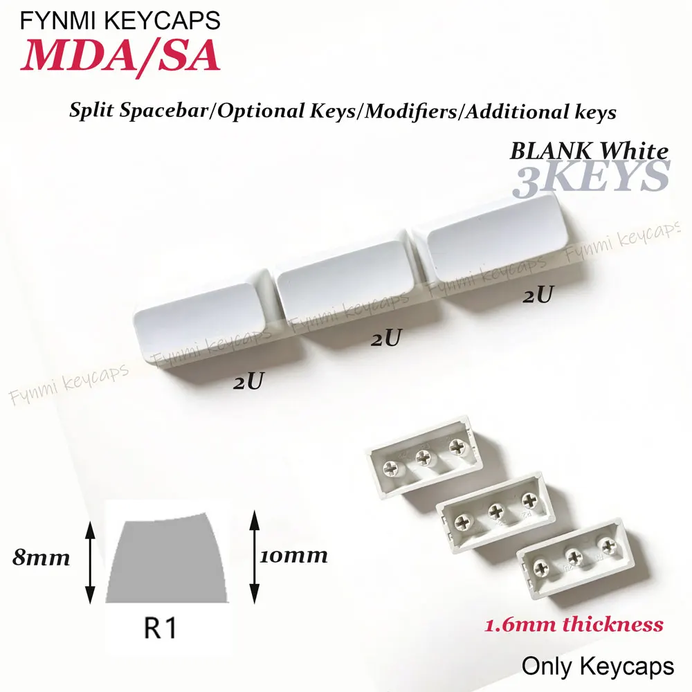 Fynmi PBT MDA/SA/Cherry 3U/2U/1.25/2.25/2.75U Split Spacebar Keys Blank White Optional Keys for MX Mechanical Switch