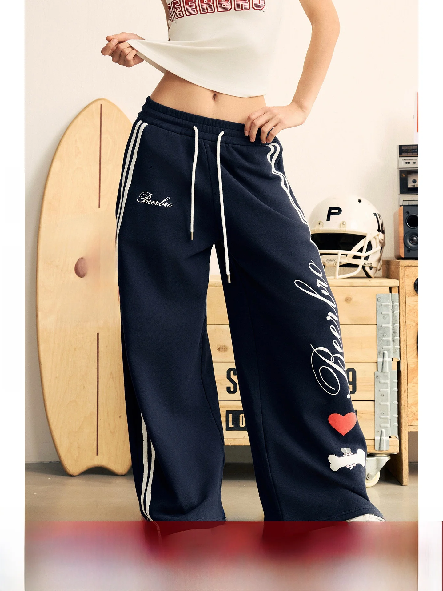 

BeerBro Casual Cotton Printed Straight Leg Pants Music Festival Leisure Trousers Low Waist Elastic Hem Women's Fashion