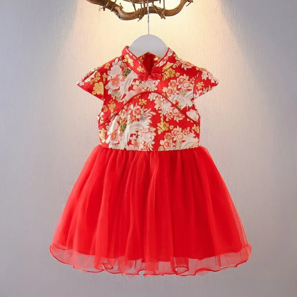 

Платье-ципао для девочек, в этническом стиле, для летних вечеринок, китайского Нового года, детская одежда, костюмы для выступлений