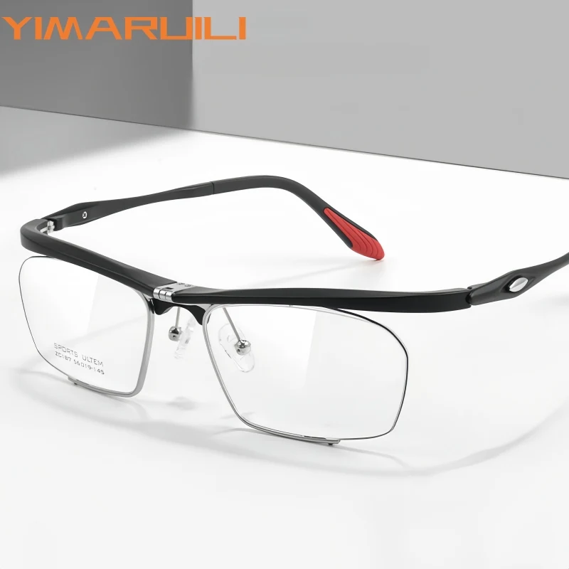 

YIMARUILI Men and Women Sports Half Frame Glasses Flip Design Ultra Light Tungsten Carbon Plastic Steel Small Size Eyeglasses