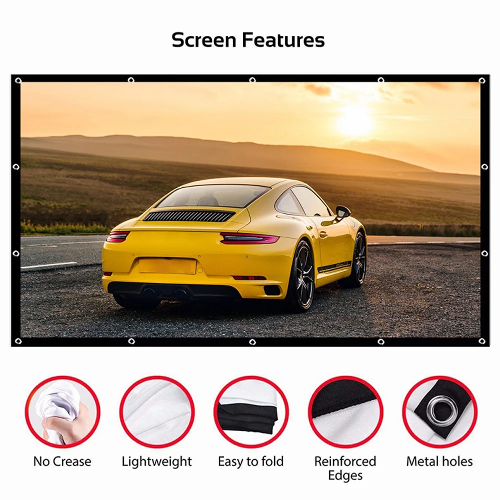 60 72 84 100 120 150 Inch Simple Foldable Projection Screen Polyester 16:9 Outdoor Full HD 1080P 4K Projector Screen Curtain