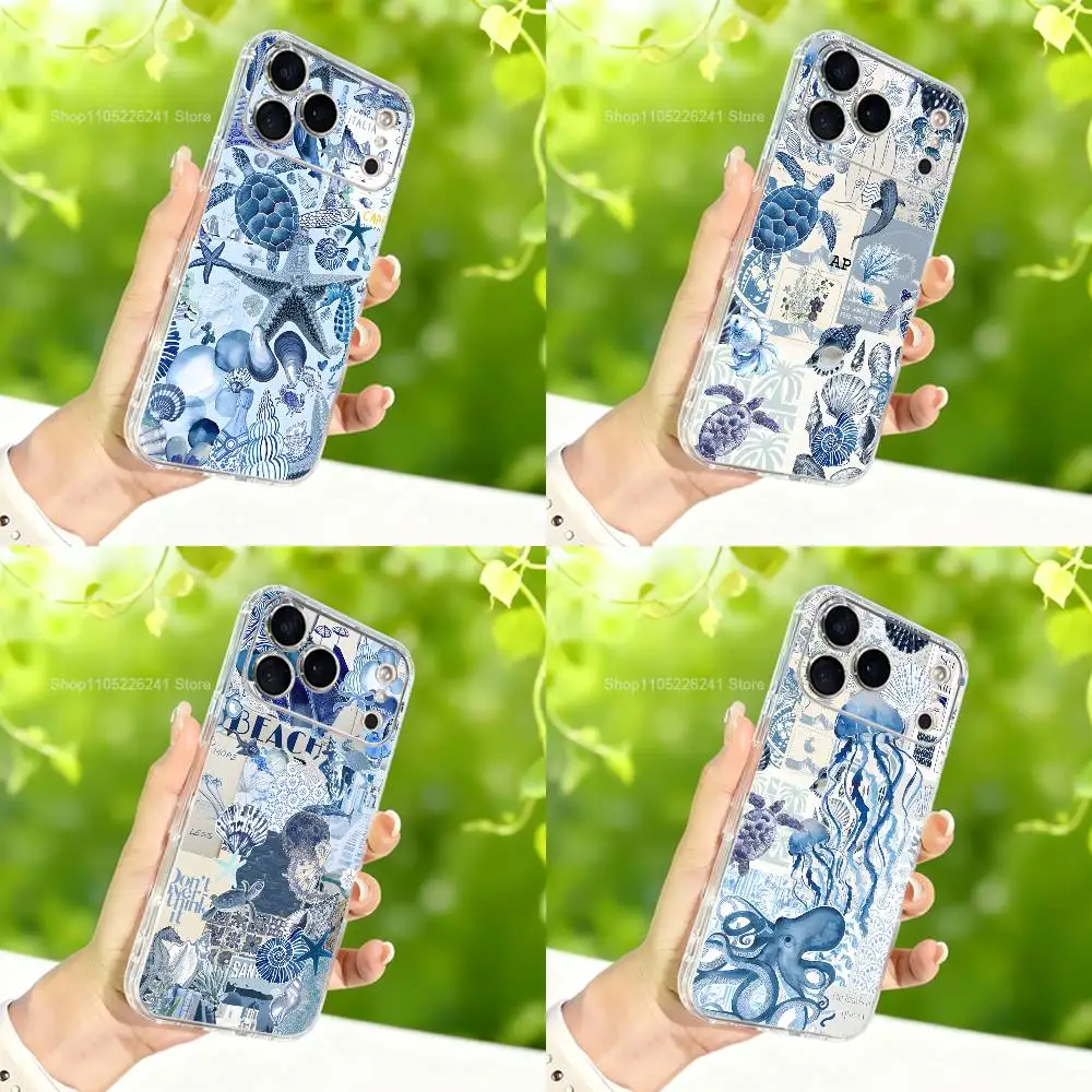 Funda Sea Fish Art Ocean Shark para iPhone 15,11,12,13,16,14,17,Pro,Max,Plus,SE,Mini,X,XS,XR, silicona suave transparente