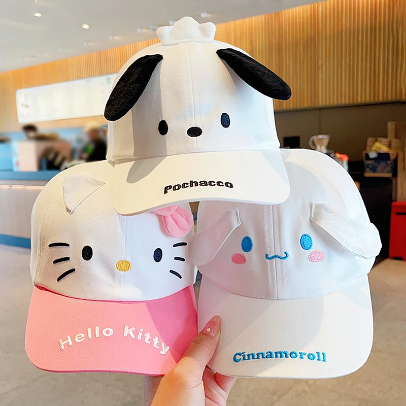 Boné Kawaii Hello Kitty Cinnamoroll para crianças, chapéu protetor solar ajustável, chapéu de sol para esportes ao ar livre, presentes infantis