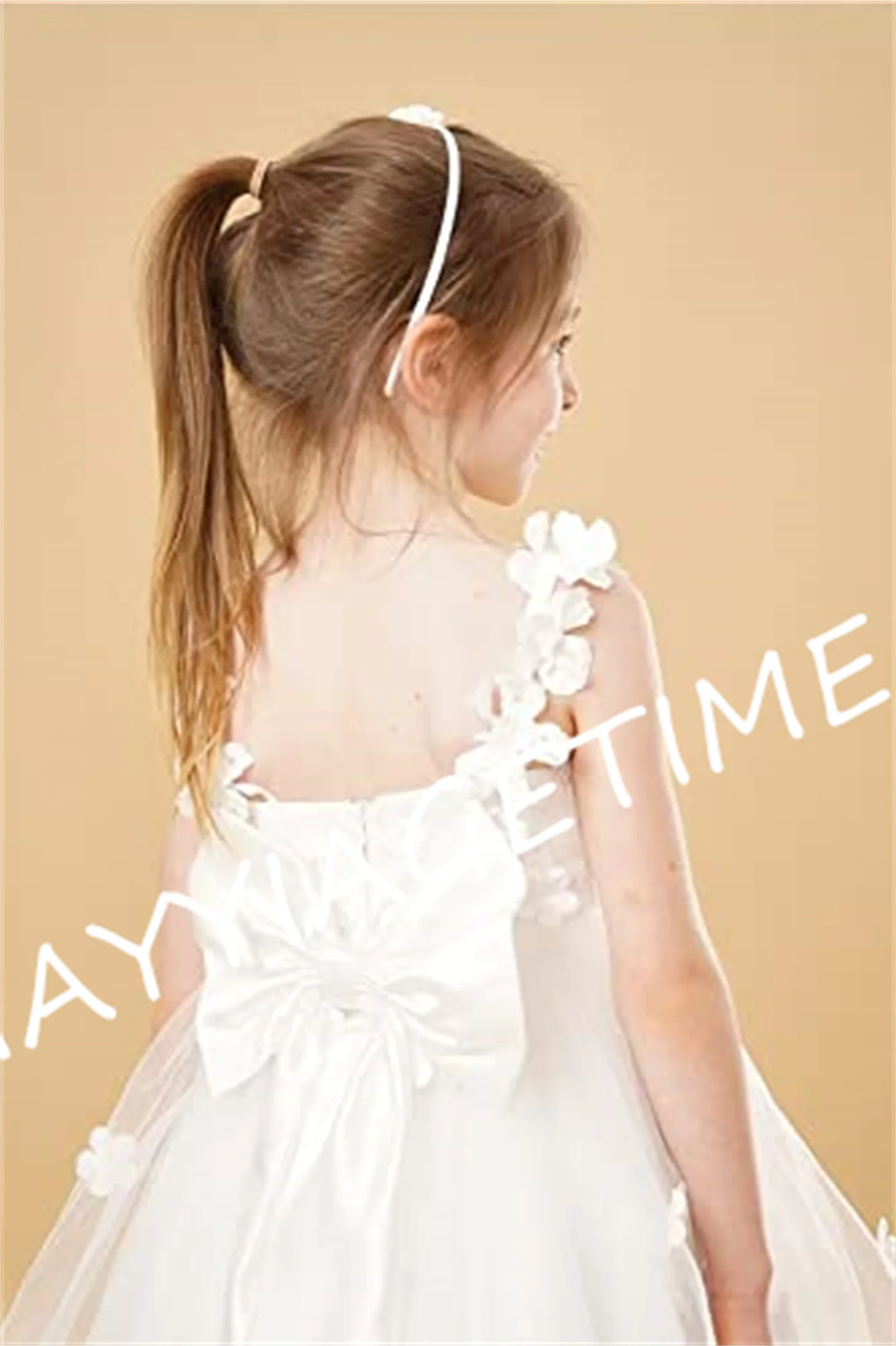 Eightale Flower Girl Dresses For Wedding High Low Tulle Flowers Appliqued Princess Pageant Formal Party Dress Ball Gowns