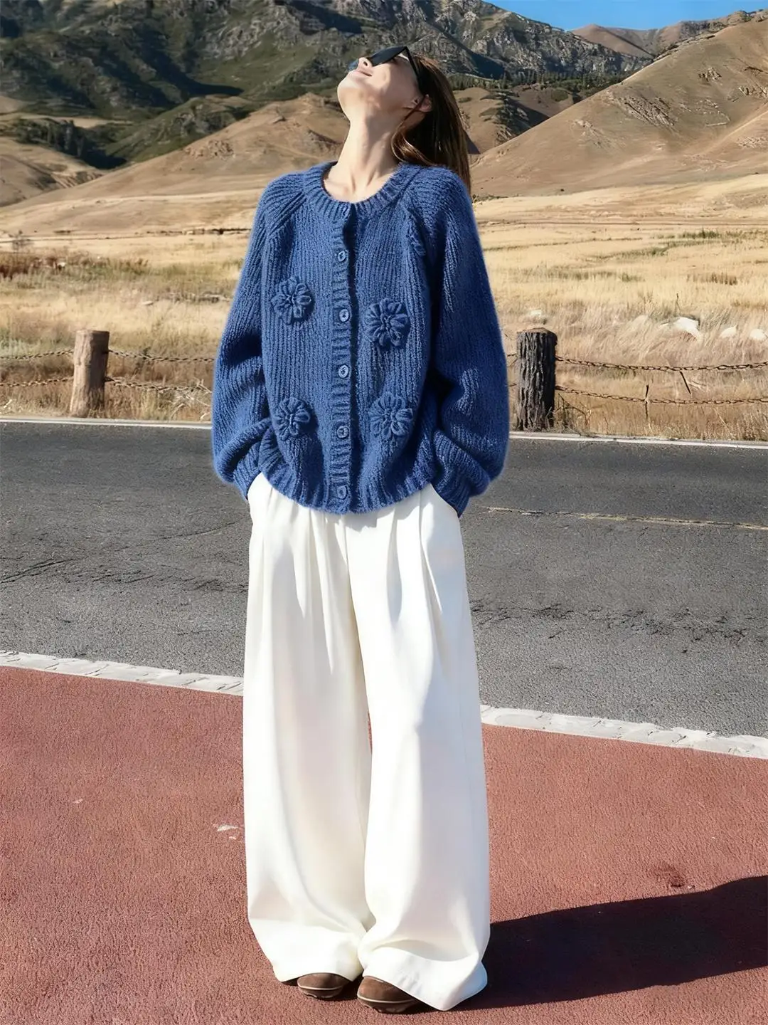 Top de malha azul fino ajuste camada base irt sli floral design 3d casual sle feminino faion outono recém chegados