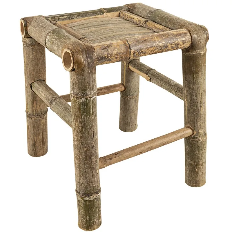 Traditional hand woven shoe changing stool, antique style photography, natural and environmentally friendly bamboo woven stools
