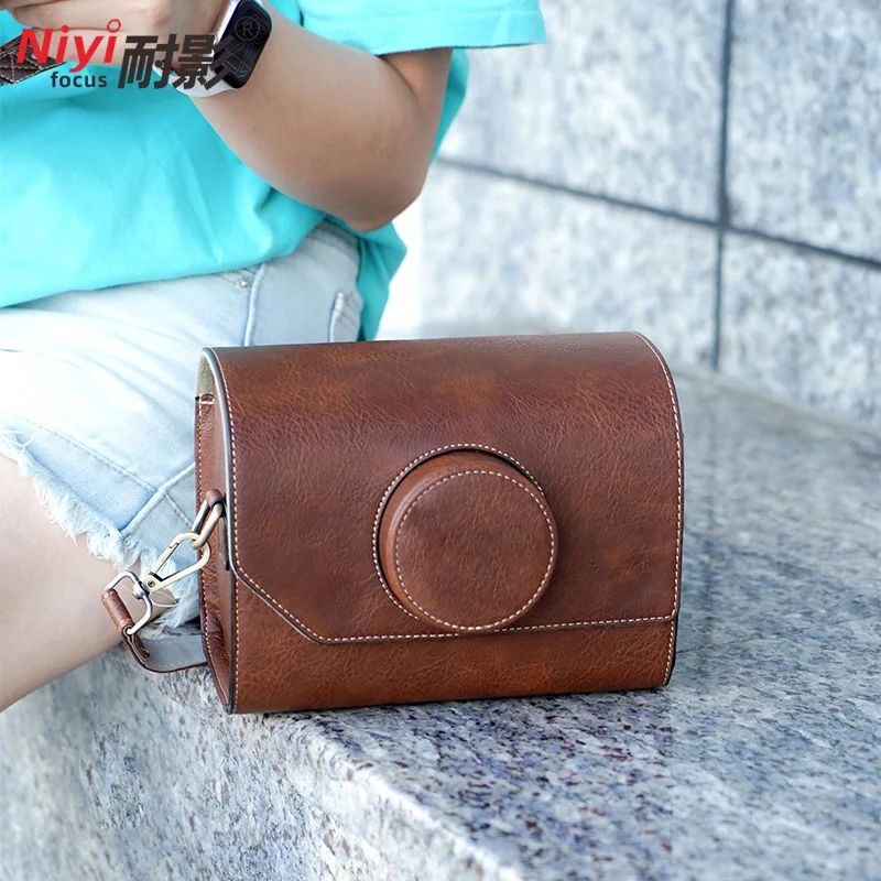 Camera Bag Retro Leather Buffalo Patterned with camera strap Storage bag Outdoor portable for fujifilm xm5 sony zve10 canon r50