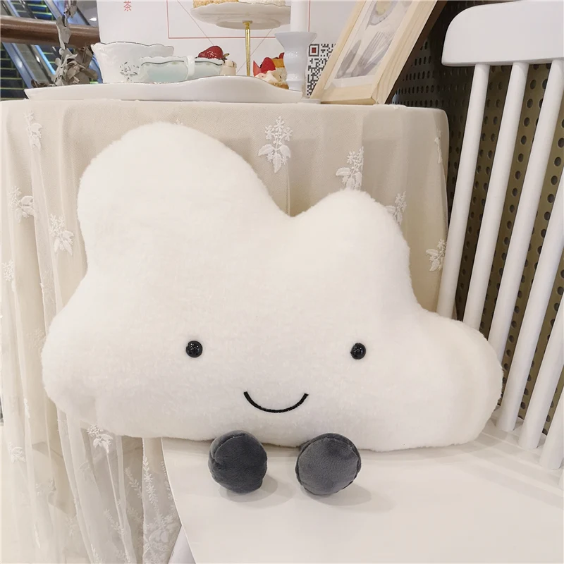 Adorable Smile Face White Clouds Plushie Stuffed Cute Cartoon Weather Plush Toy for Kid Pillow Bedroom Decor Birthday Gifts Girl