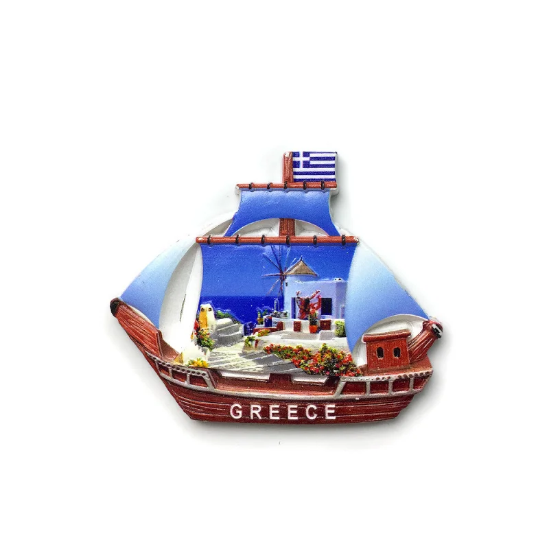 

European Greek Creativity3d3D Painted Sailboat Cultural Creative Magnetic Fridge Magnet Travel Souvenir Home Decoration