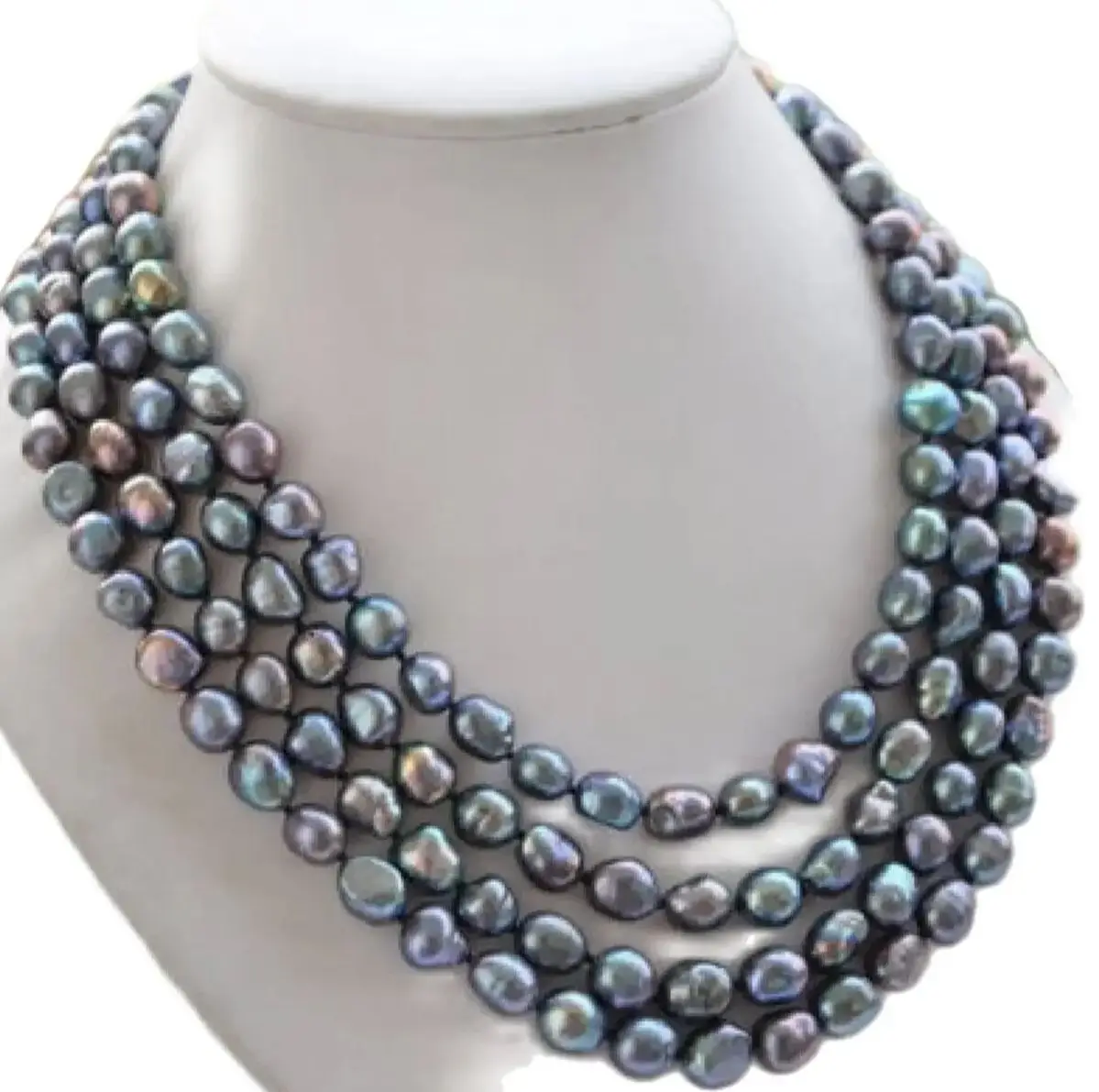 4row 7- 9mm NATURE BLACK BAROQUE freshwater pearl necklace 17-20